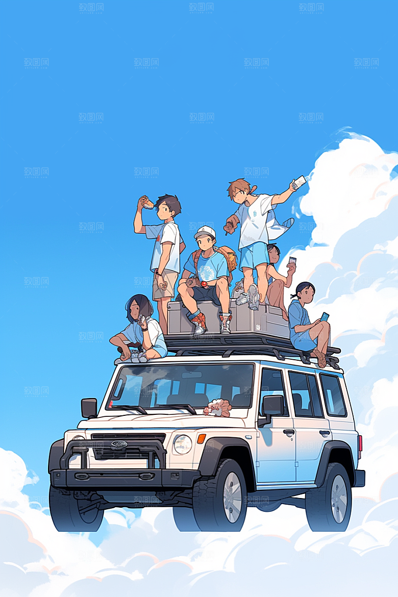 学生放暑假快乐结业插画