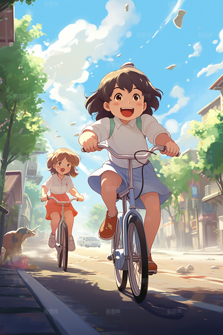 学生放暑假结伴出游插画