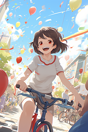 学生放暑假放假了结伴插画