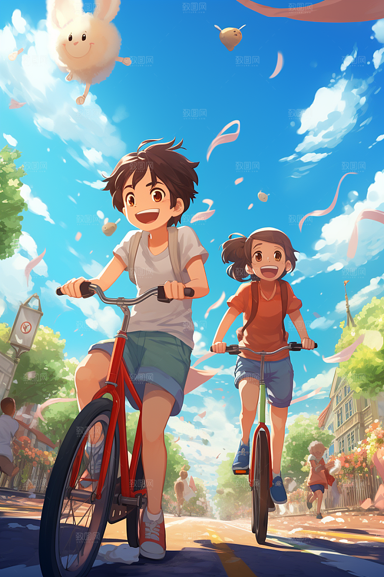 学生放暑假夏天旅游插画
