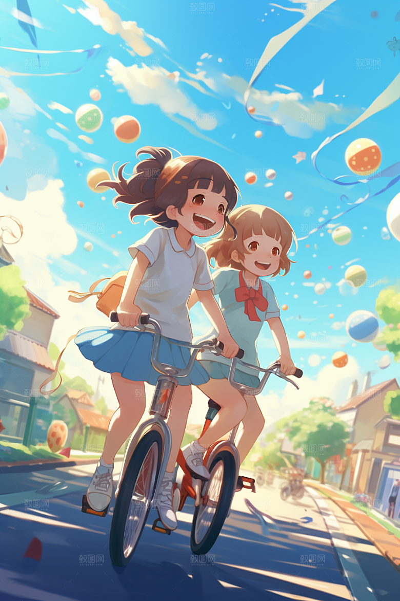 学生放暑假夏季手绘插画
