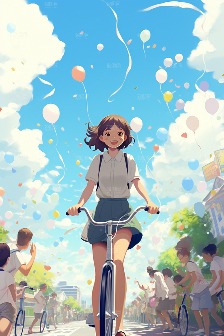 学生放暑假结业夏天插画