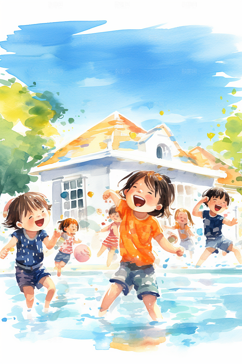 学生放暑假漫画风旅游插画