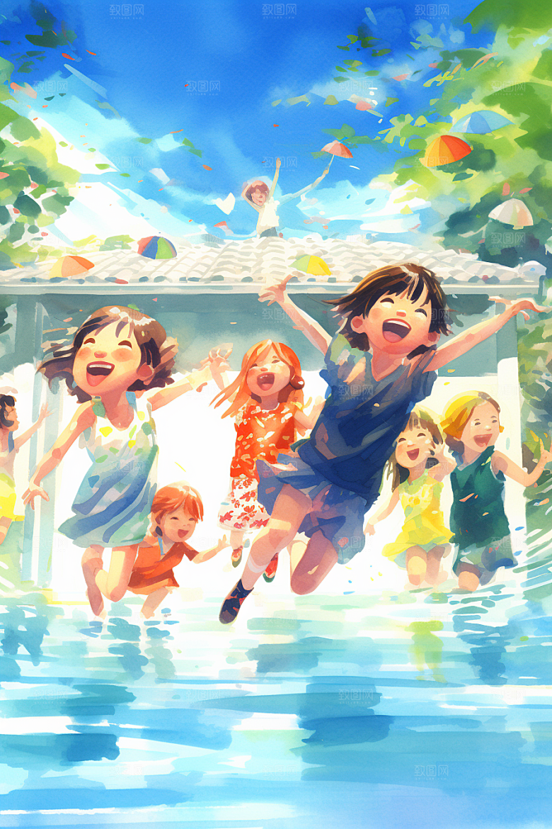学生放暑假结伴夏季插画