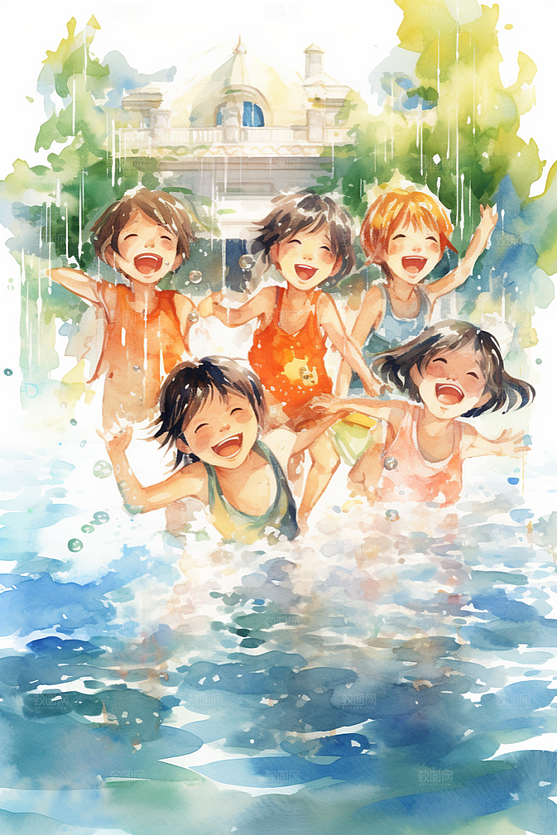 学生放暑假结伴出游插画