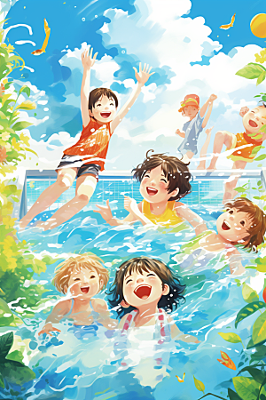 学生放暑假夏天出游插画