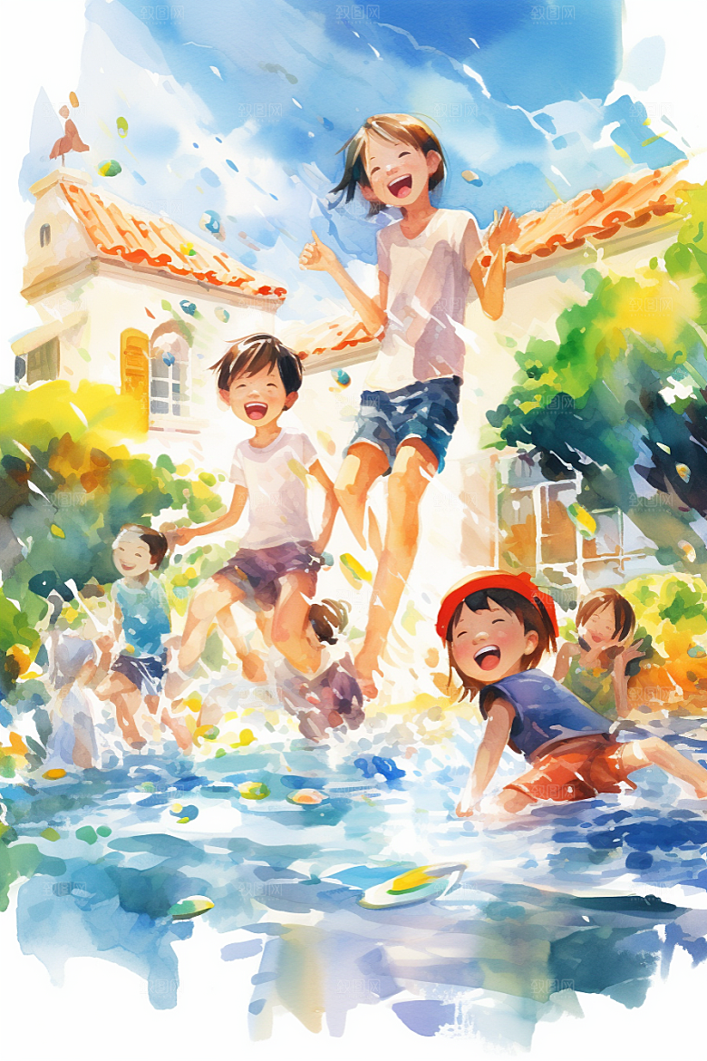 学生放暑假快乐漫画风插画