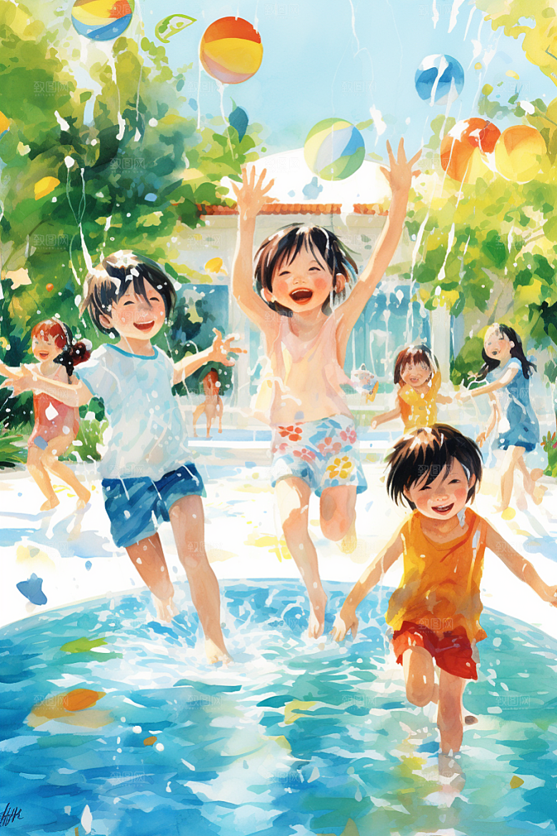 学生放暑假出游夏季插画