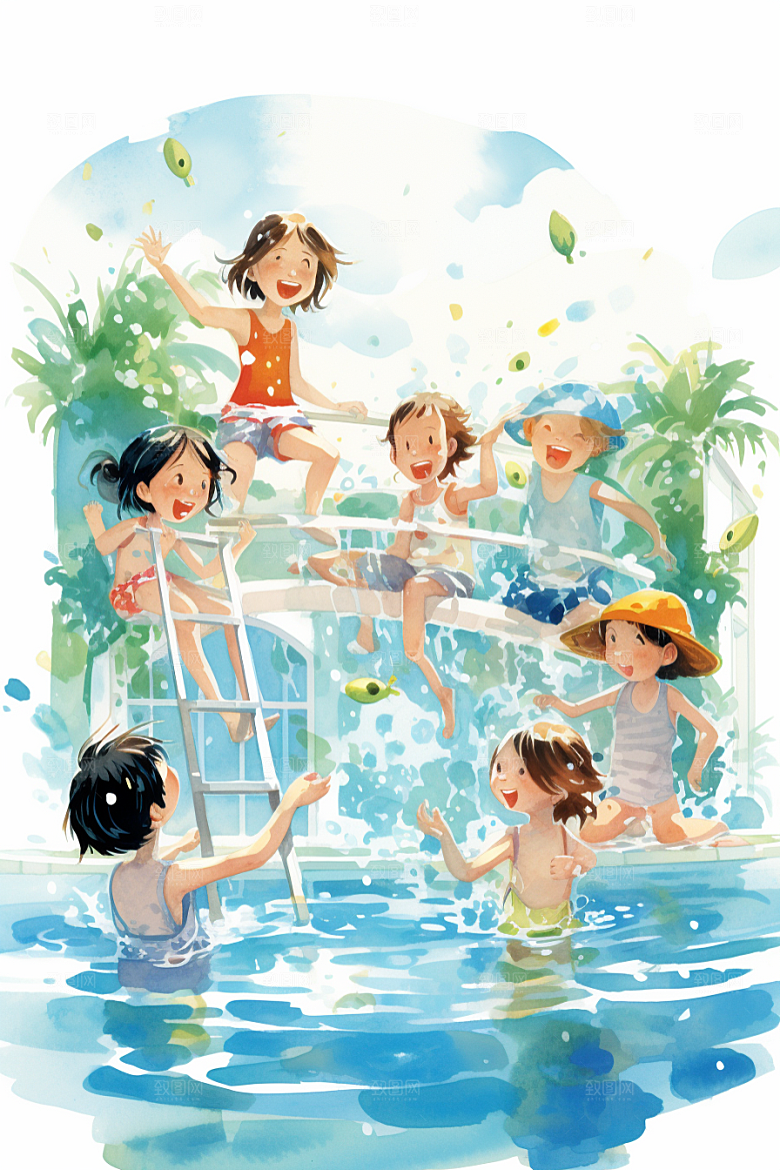 学生放暑假结伴放假了插画