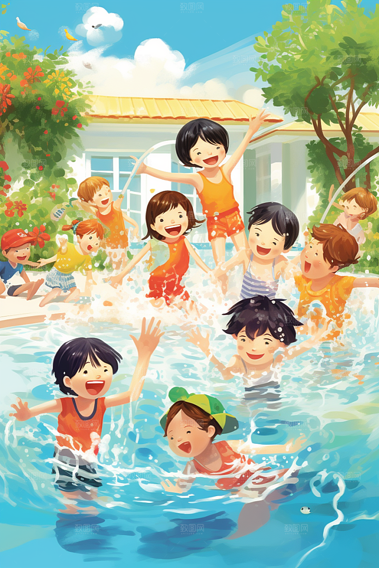 学生放暑假夏季快乐插画