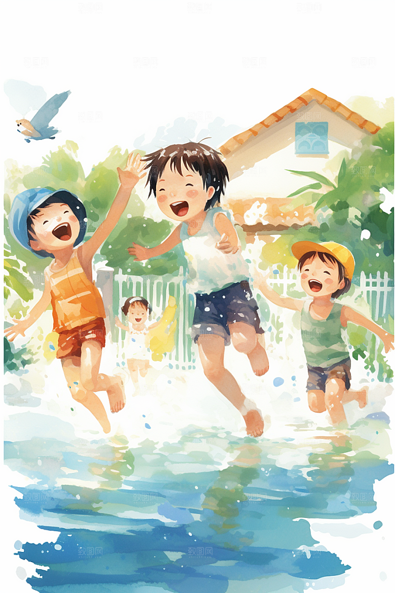 学生放暑假结业放假了插画