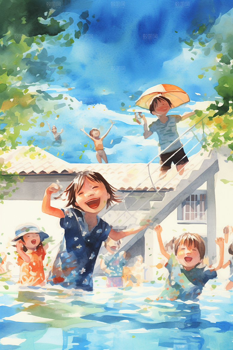 学生放暑假夏天快乐插画