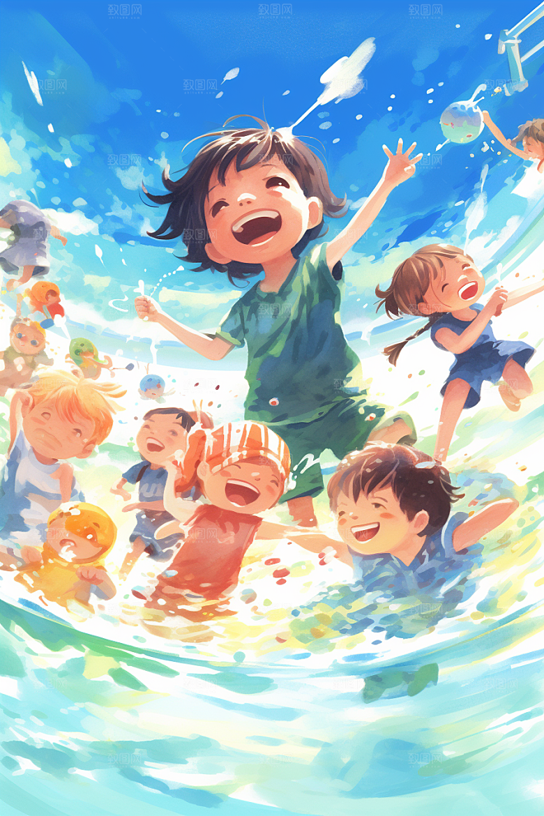 学生放暑假出游夏天插画