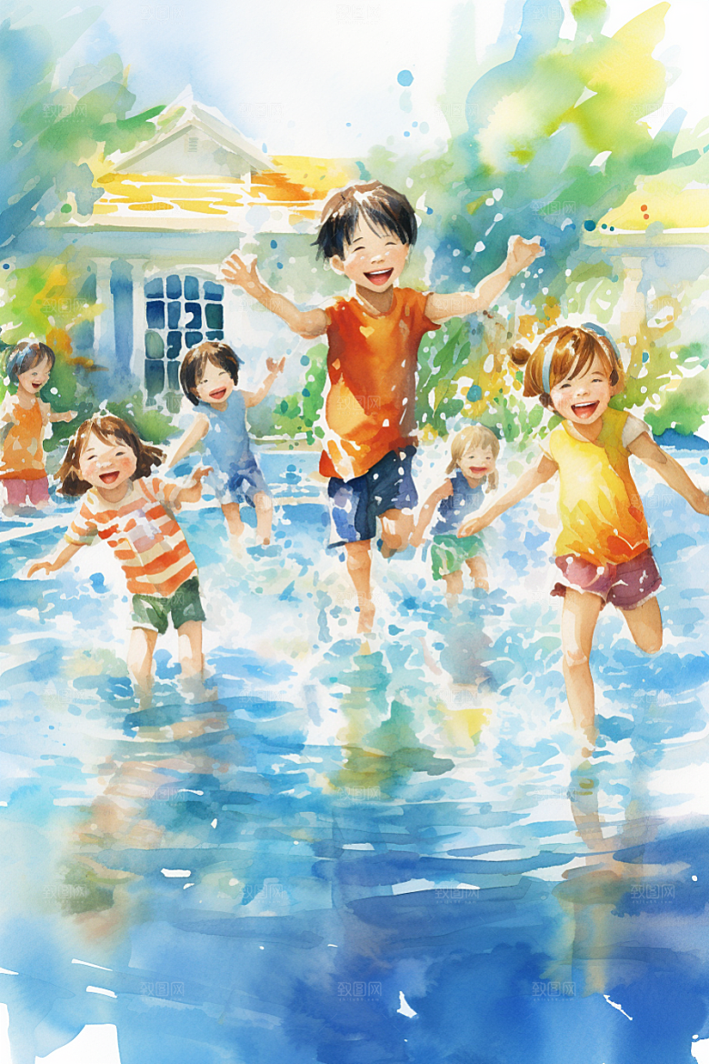 学生放暑假夏天放假了插画