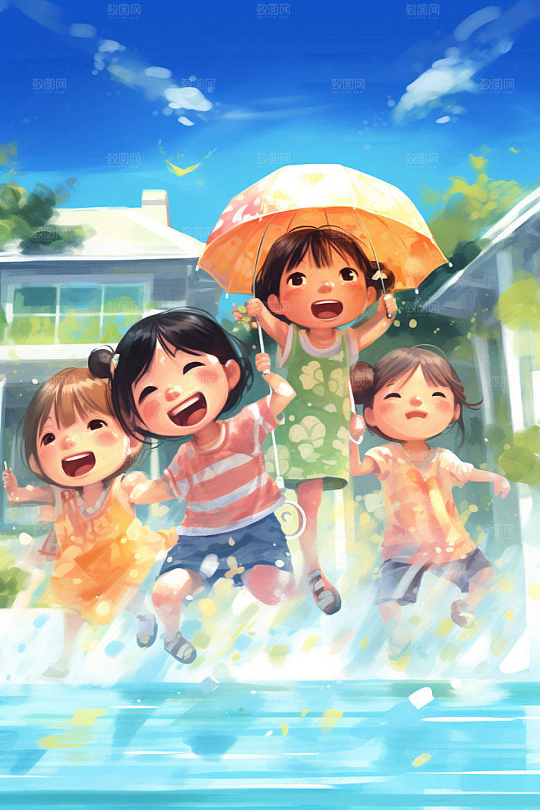 学生放暑假手绘夏天插画