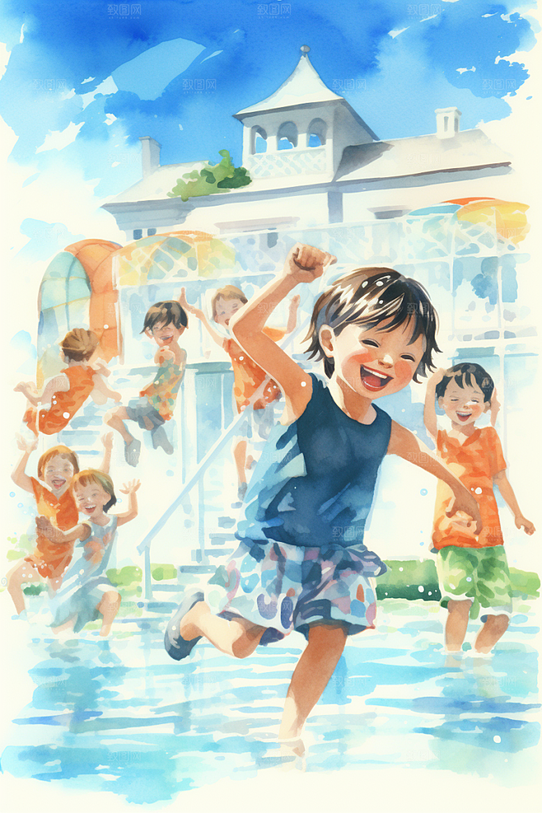 学生放暑假旅游结业插画