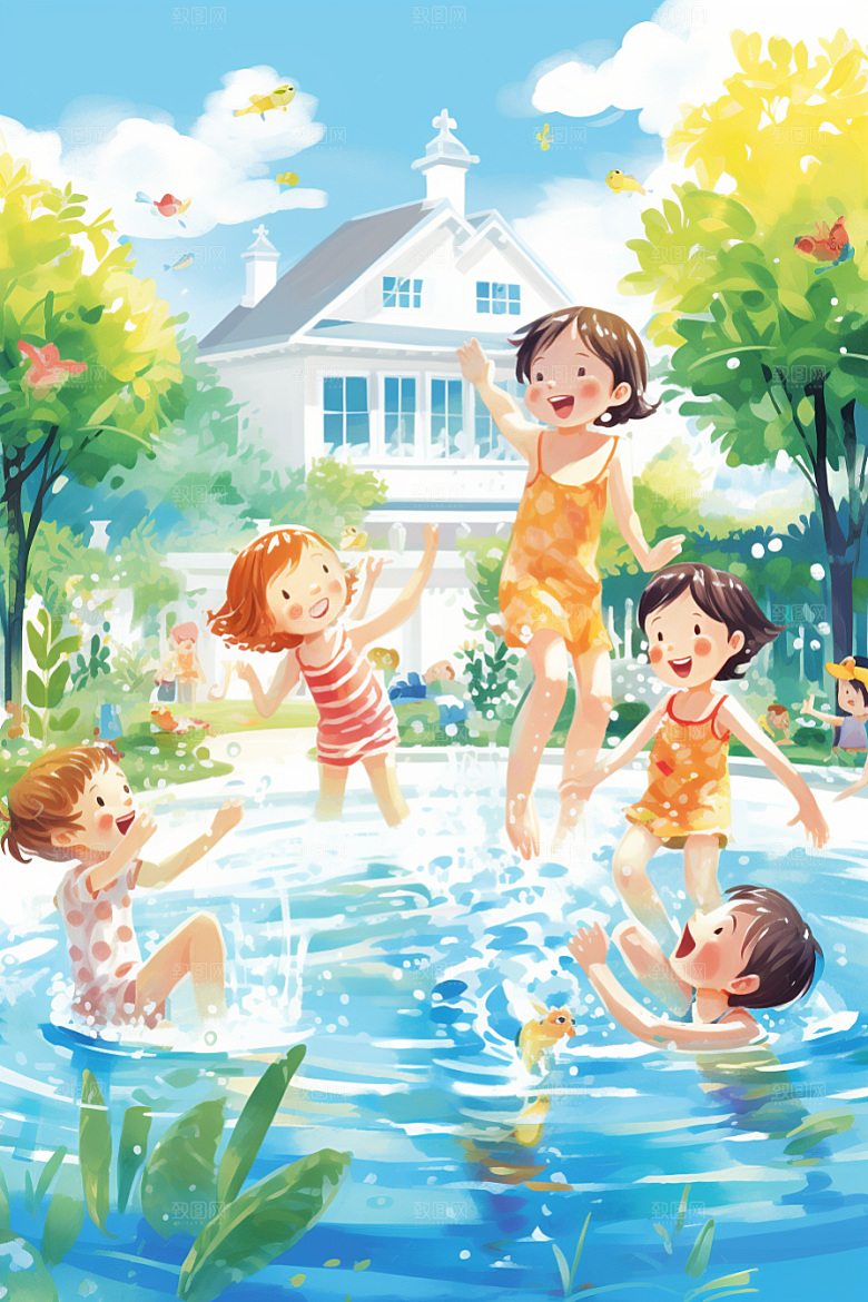 学生放暑假旅游手绘插画
