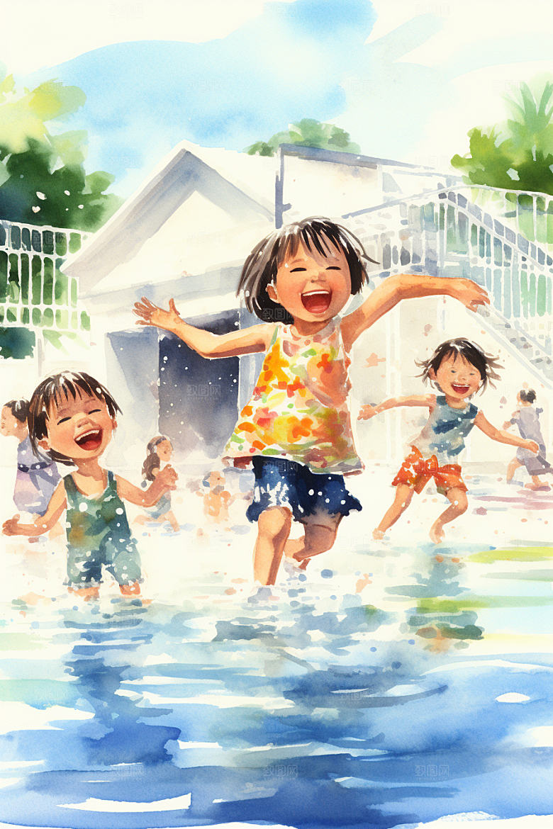 学生放暑假放假了出游插画