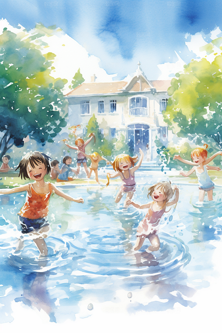 学生放暑假夏季结业插画