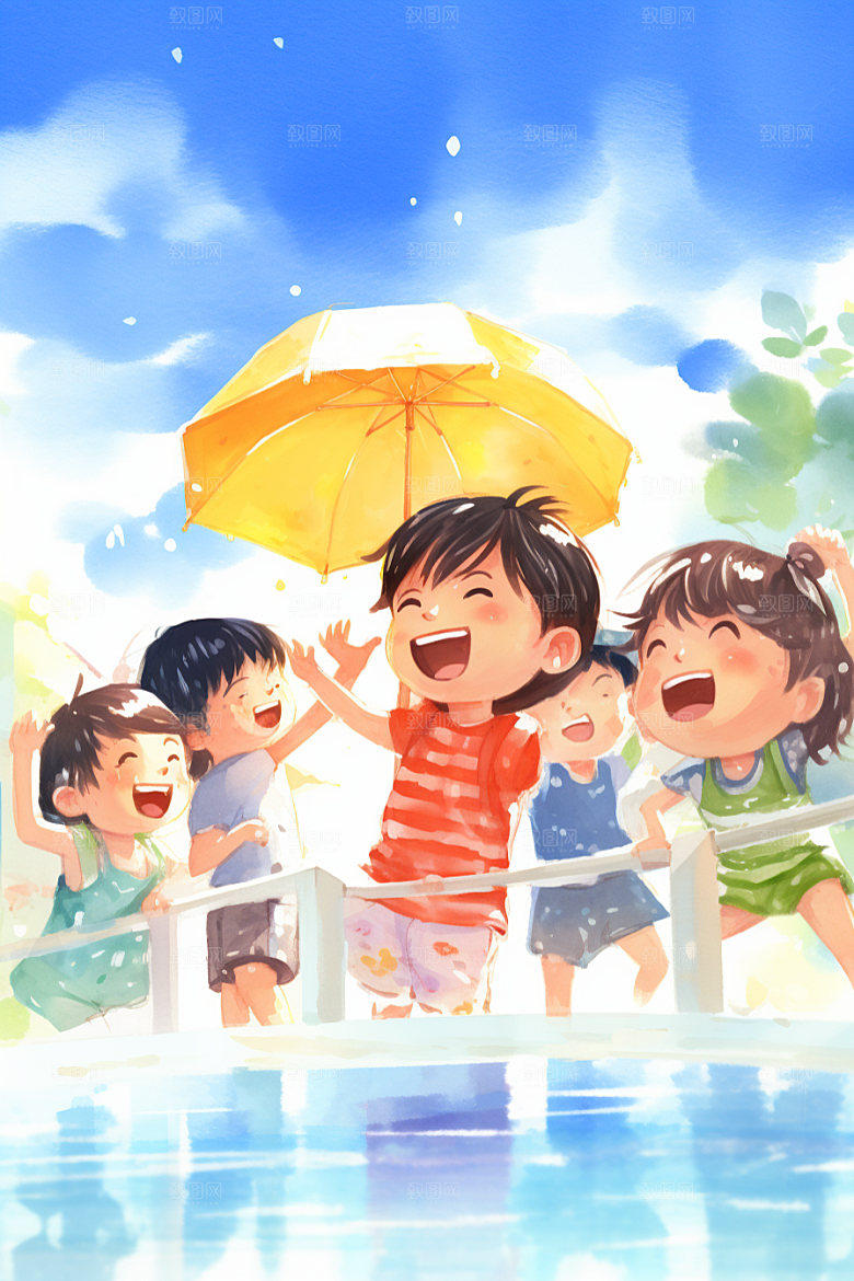 学生放暑假快乐毕业旅游插画