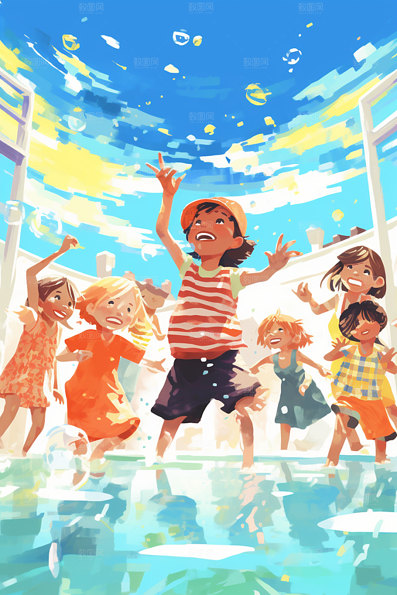 学生放暑假放假了旅游插画