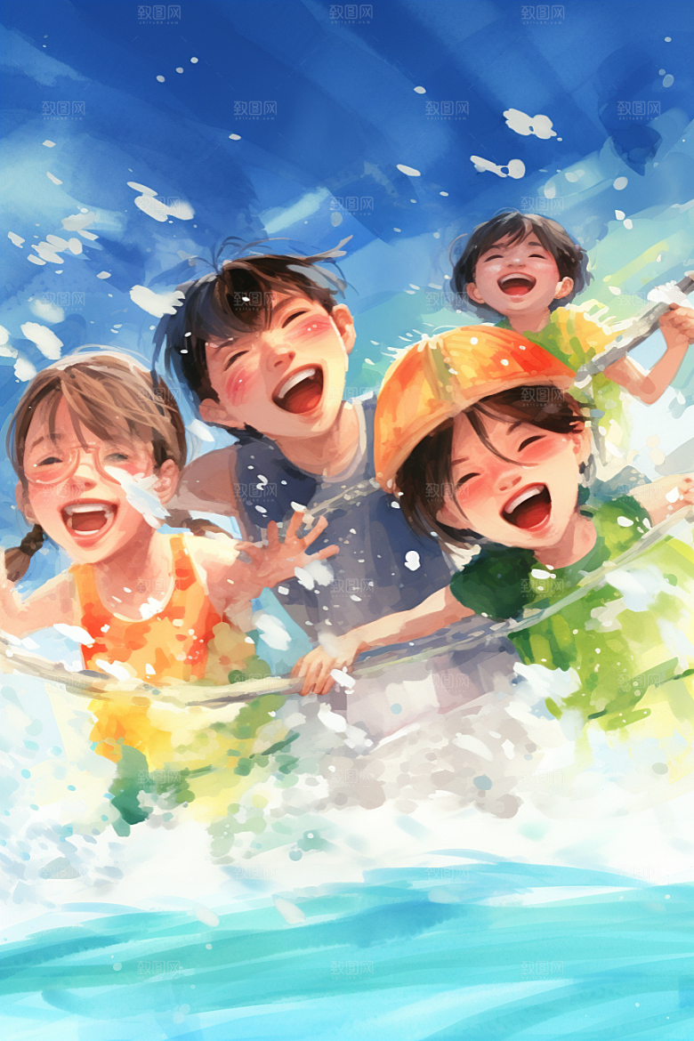 学生放暑假漫画风夏天插画