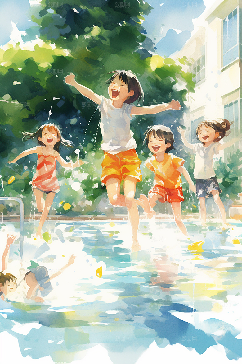 学生放暑假结业放假了插画
