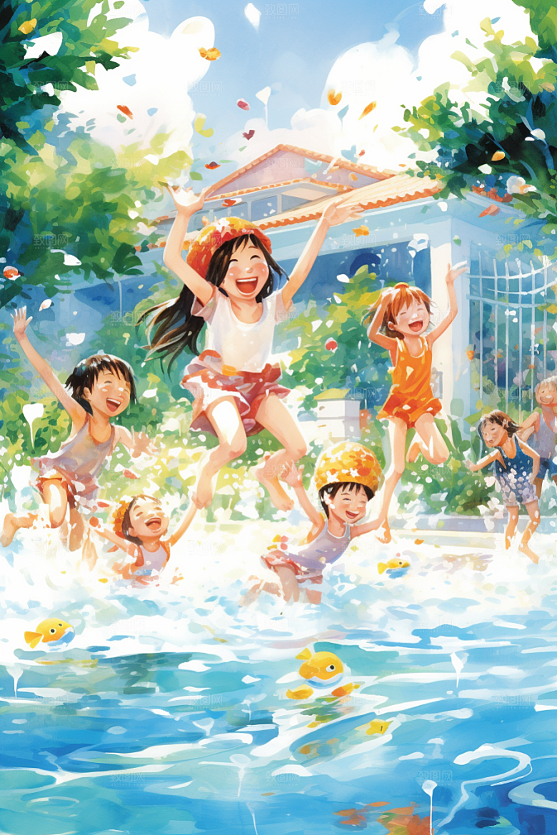 学生放暑假夏天快乐插画