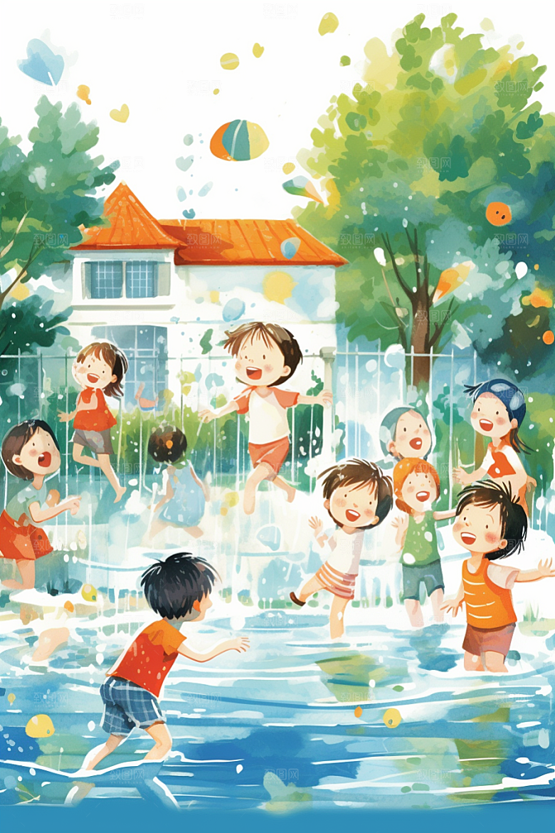 学生放暑假夏天放假了插画