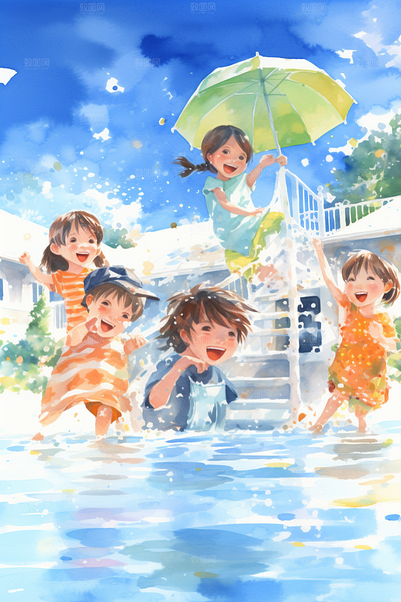 学生放暑假快乐出游插画