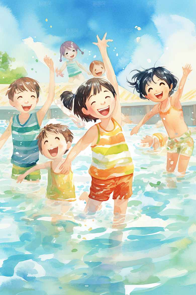 学生放暑假漫画风夏季插画