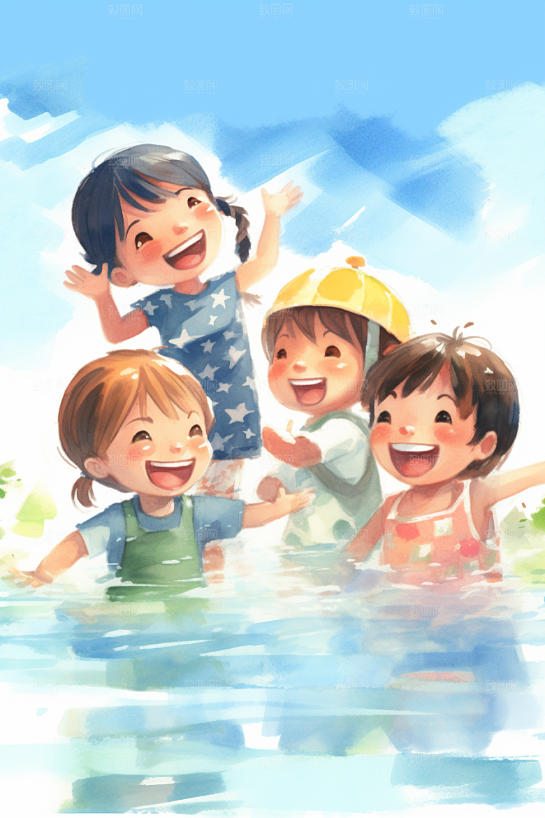 学生放暑假夏天放假了插画