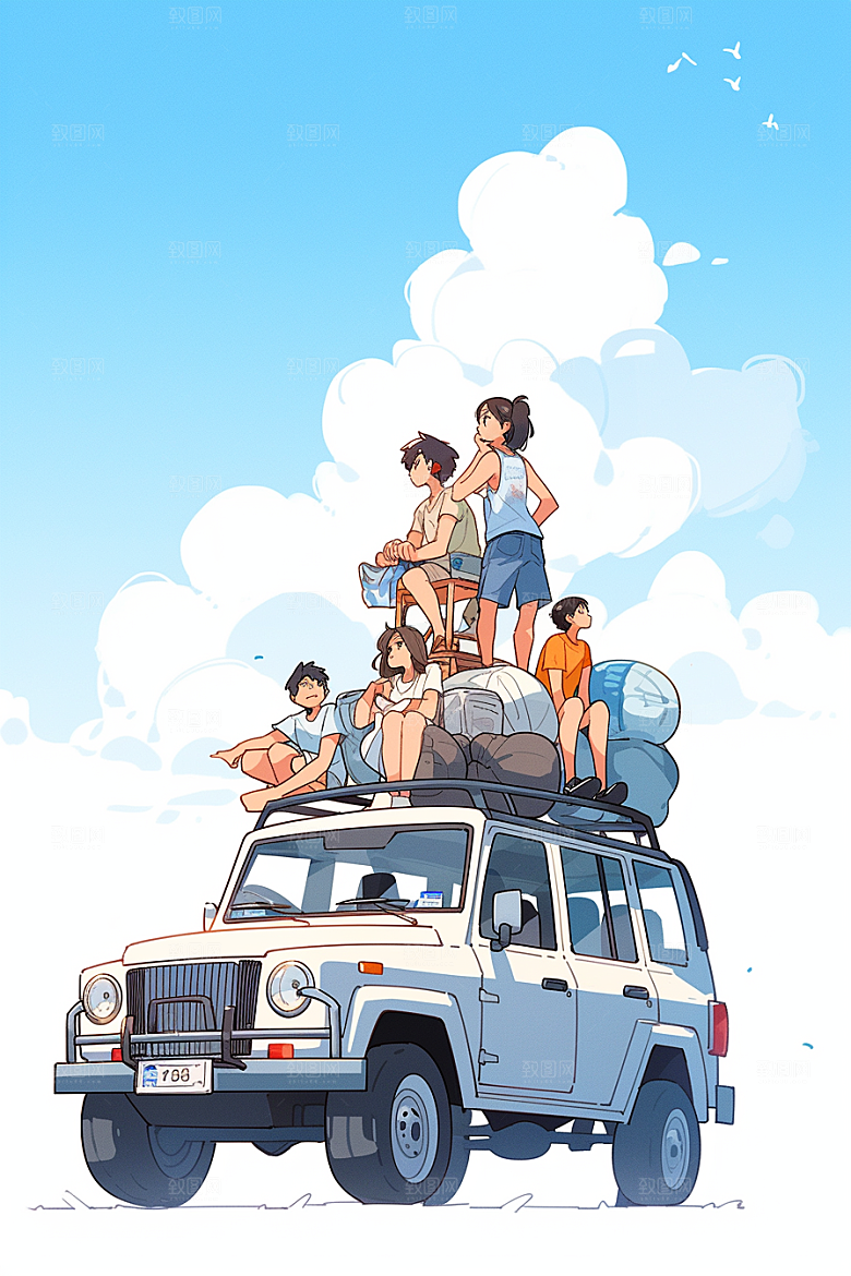 学生放暑假毕业旅游夏季插画