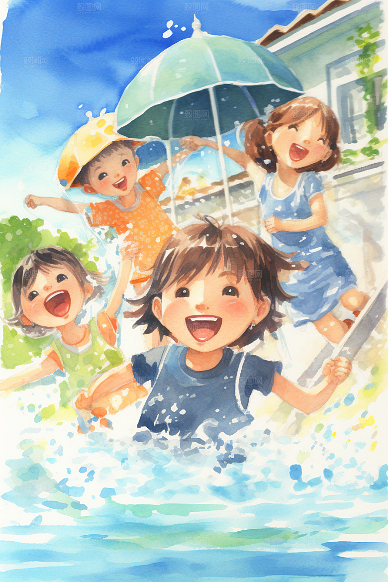 学生放暑假出游结伴插画