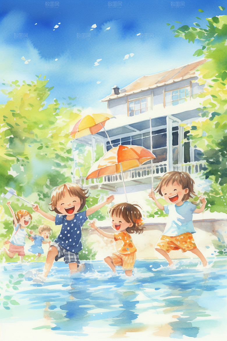学生放暑假夏天结业插画