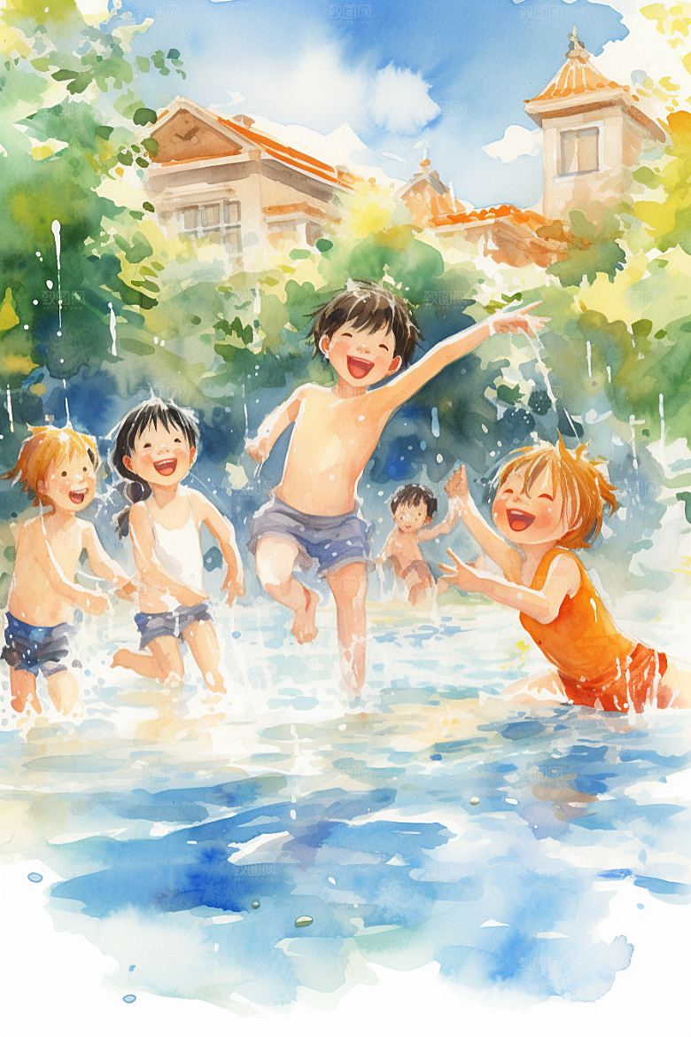 学生放暑假结伴旅游插画