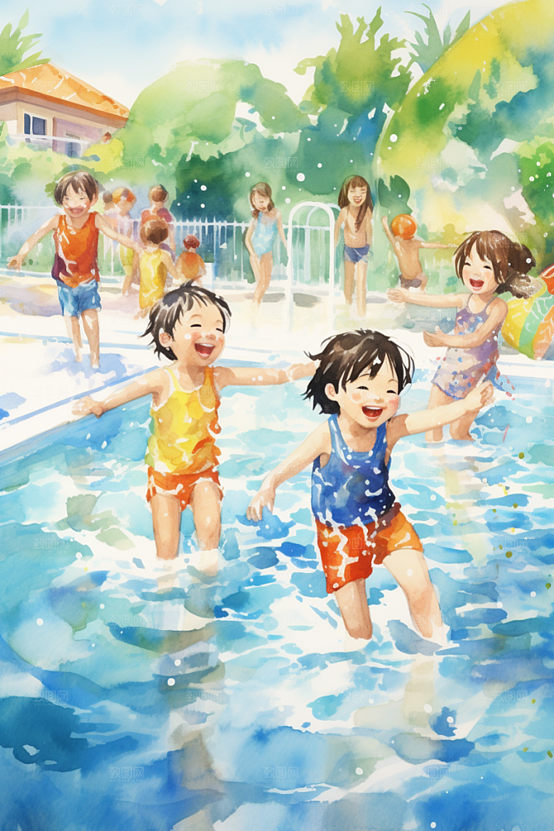 学生放暑假结业手绘插画