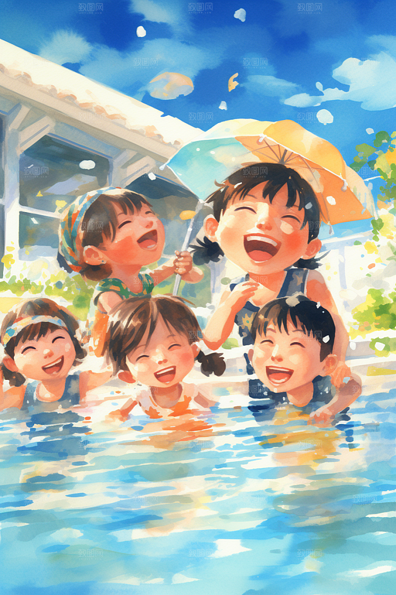 学生放暑假夏天结业插画