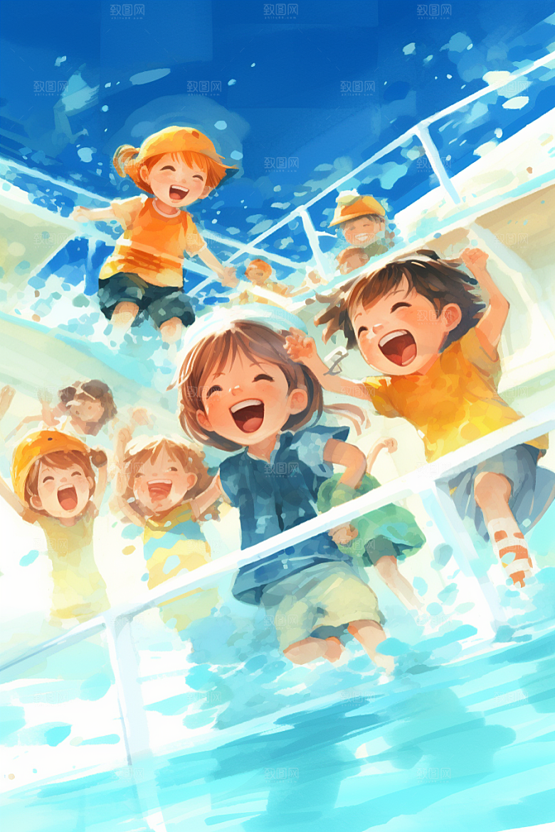 学生放暑假毕业旅游夏天插画