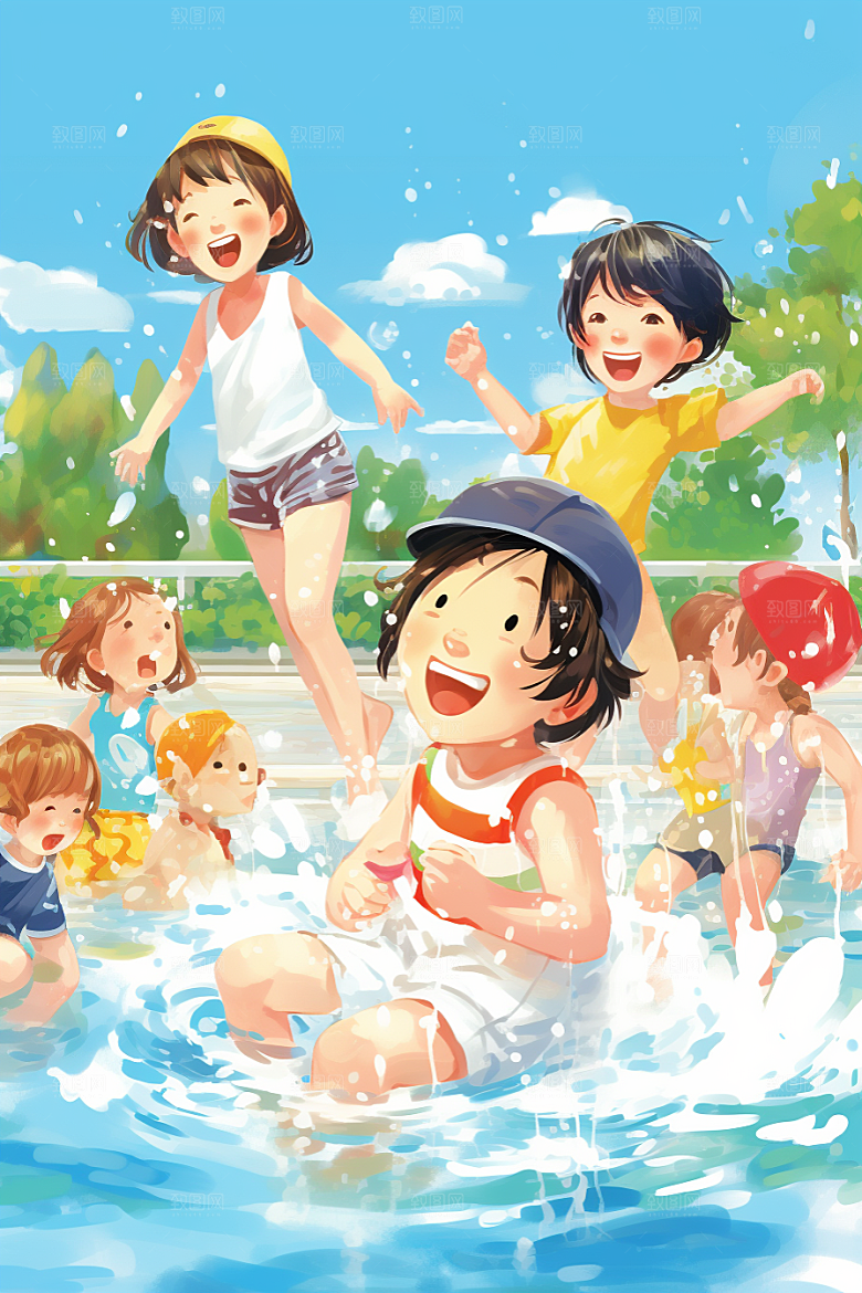 学生放暑假夏天毕业旅游插画