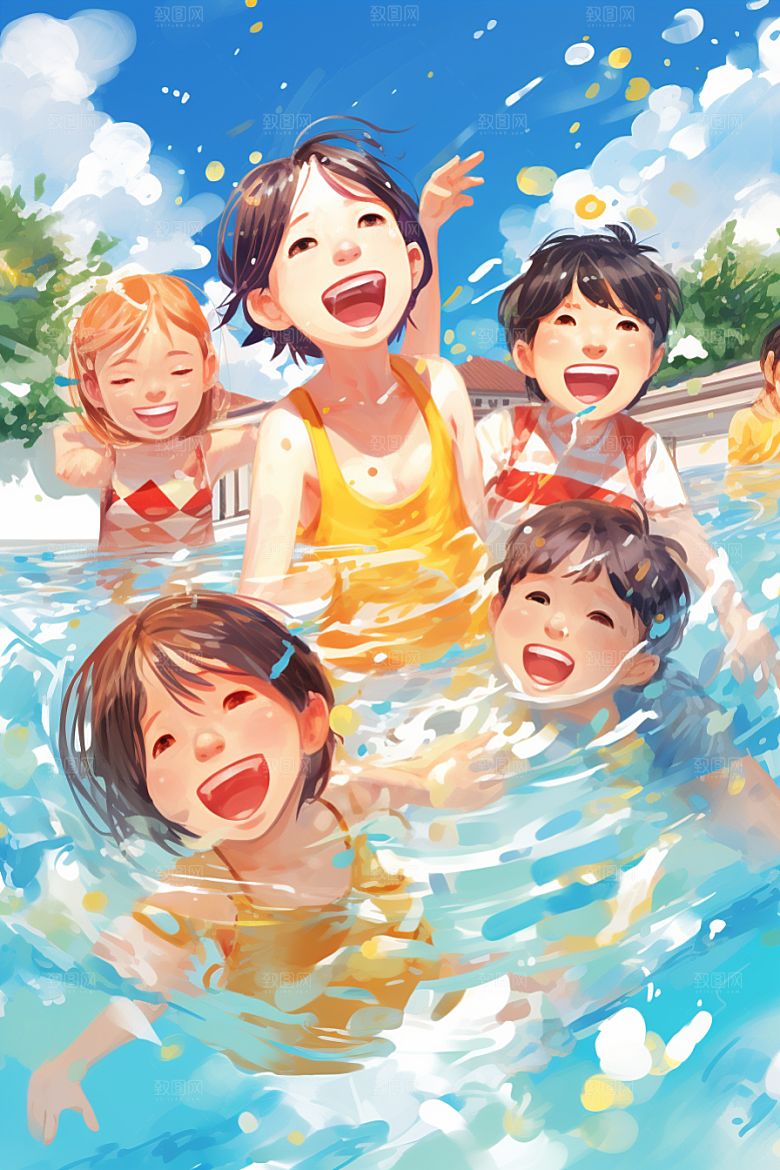 学生放暑假旅游夏天插画