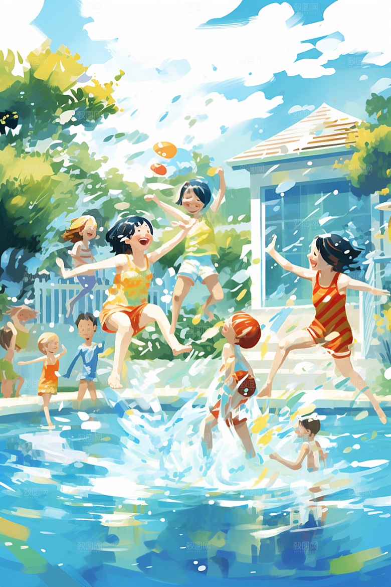 学生放暑假结业夏季插画