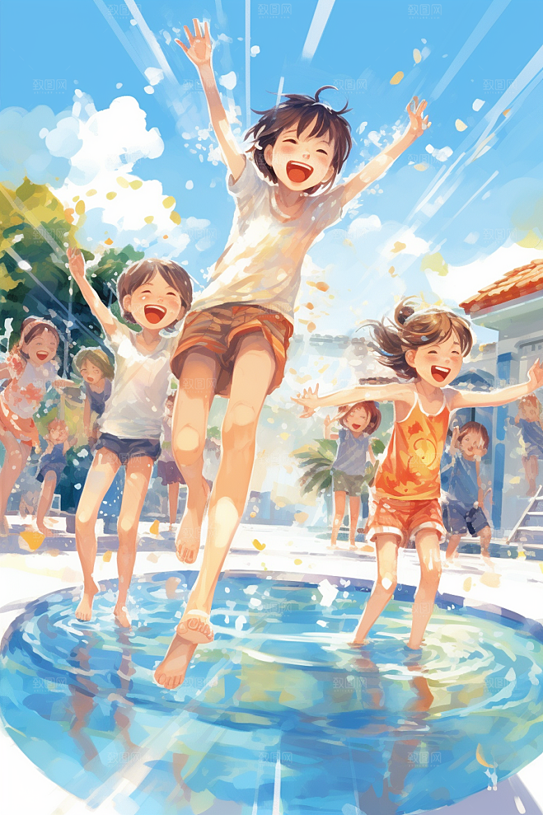 学生放暑假旅游出游插画