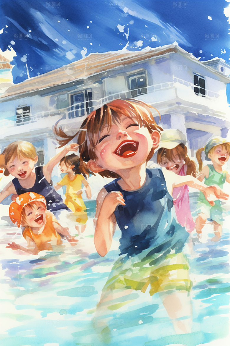 学生放暑假放假了夏季插画