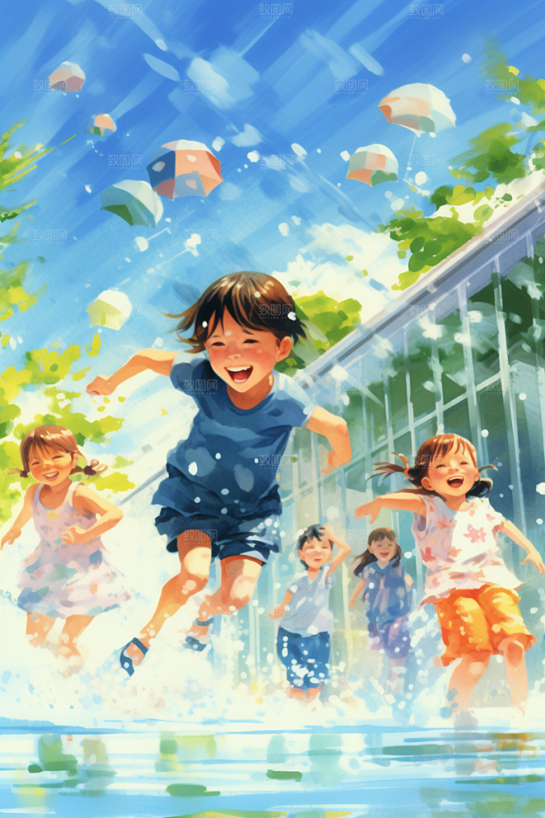 学生放暑假夏天旅游插画