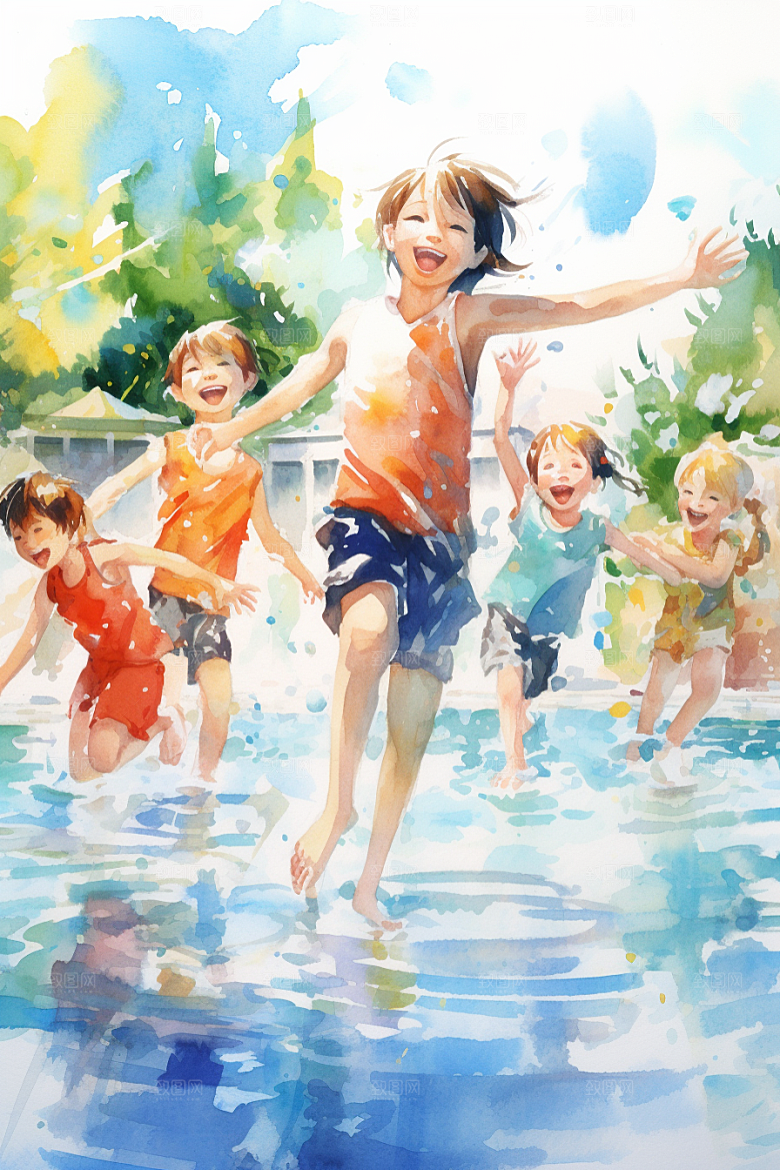 学生放暑假旅游漫画风插画