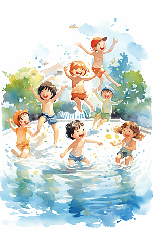 学生放暑假放假了出游插画