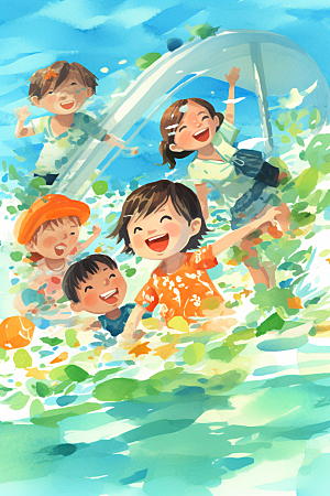 学生放暑假结业出游插画