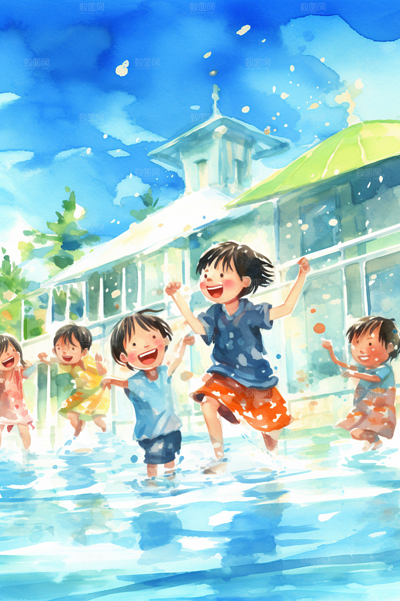 学生放暑假快乐毕业旅游插画
