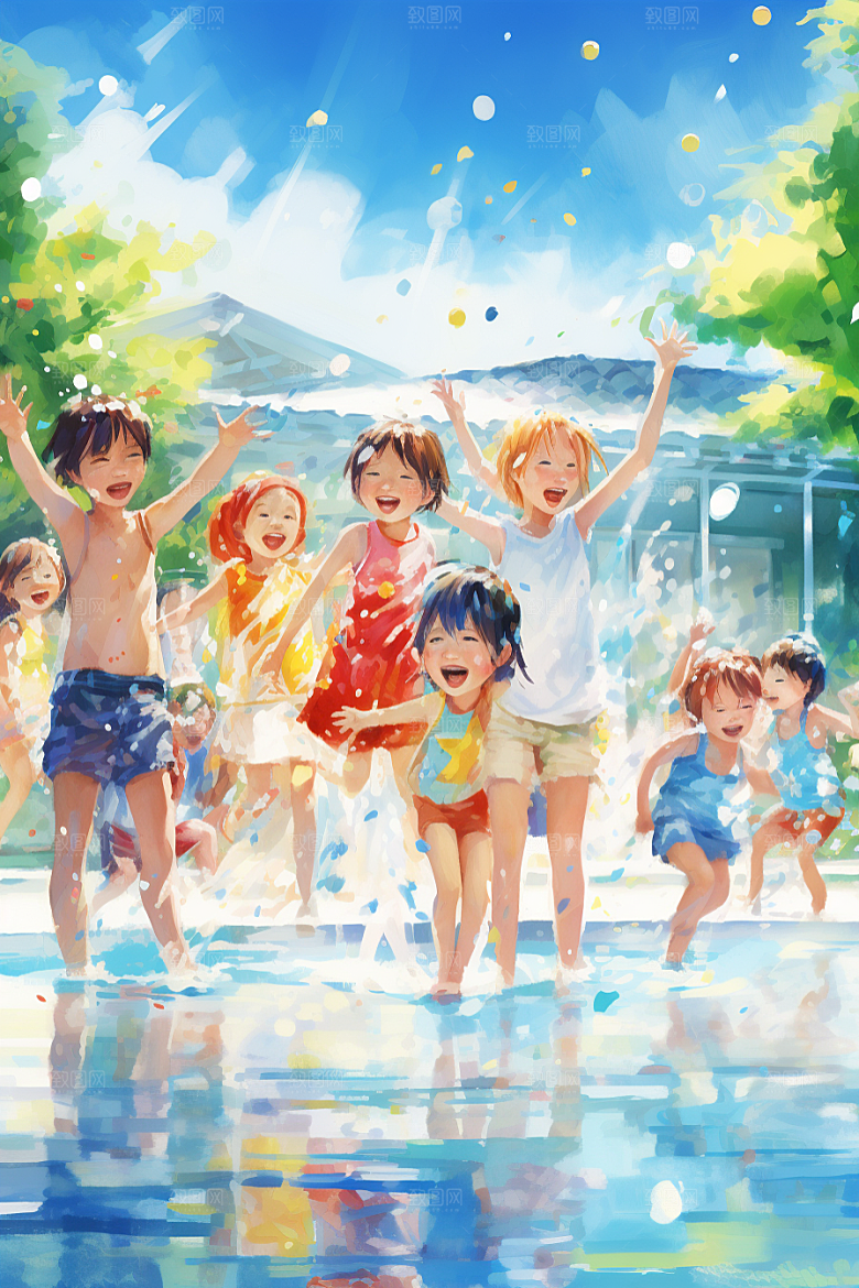学生放暑假夏天放假了插画